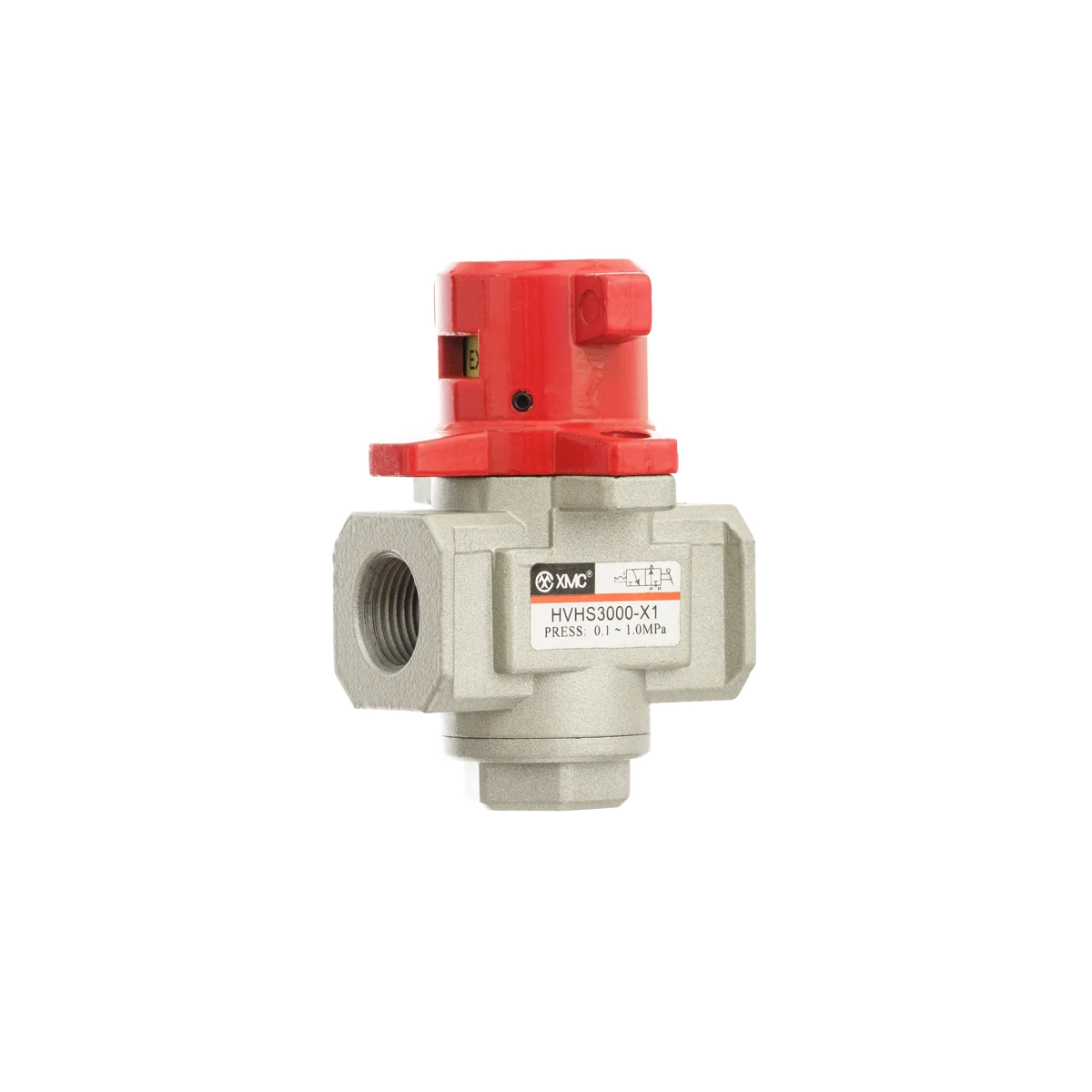 Customer-supplied XMC HVHS3000 residual-pressure release valve with a red operating handle