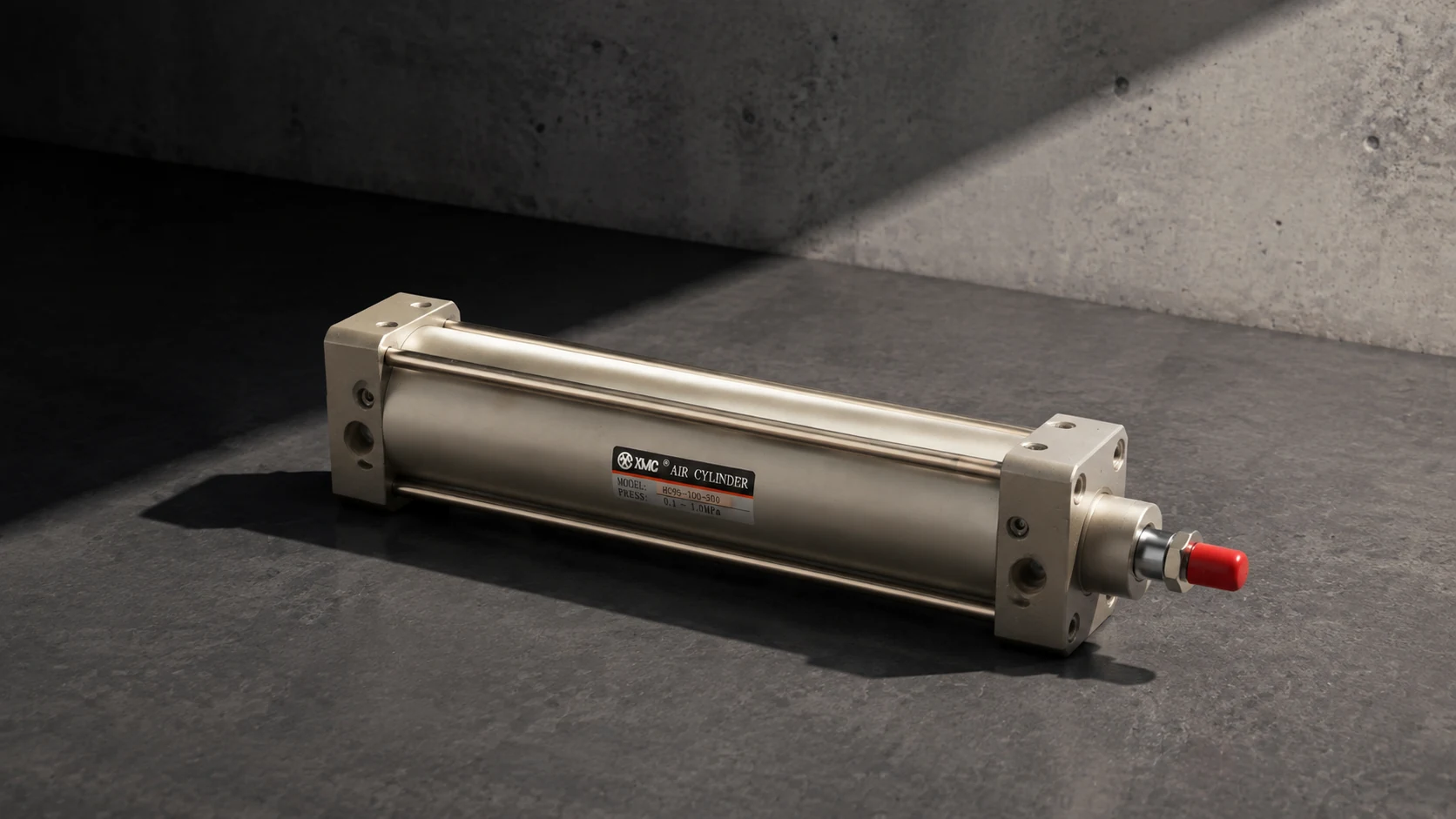 AI product visual: the XMC HC95 cylinder in directional light on a graphite surface